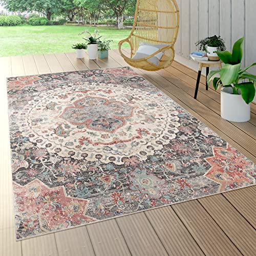Paco Home In- & Outdoor-Teppich Für Balkon Terrasse, Kurzflor Mit Orient-Muster In Grau, Grösse:240x330 cm