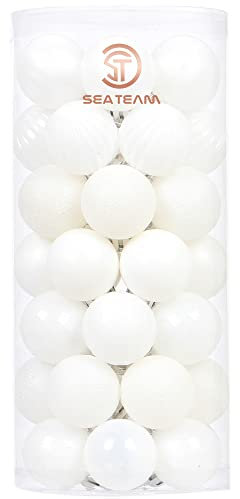 Sea Team 46-Pack Christmas Ball Ornaments with Strings, 30mm/1.18 Mini Size Baubles, Shatterproof Plastic Christmas Bulbs, Hanging Decorations for Xmas Tree, Holiday, Wedding, Party, White
