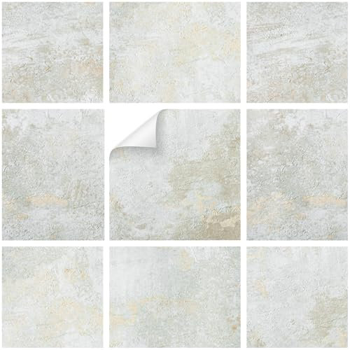 yabaduu 10 Stück Fliesenaufkleber Küche Bad Muster Naturstein Design Aufkleber Fliesen Sticker Wandfliesen Dekor Folie Selbstklebend Y042-05 (Stucco, 20 x 20 cm)