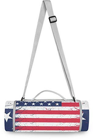BEUSS Aquarell Usa Flagge Picknickdecke wasserdicht Kreative Runde Picknick-Matte Kampierende Strand Yoga Decken Matten im Freien Faltbar Leicht Matte Decke mit Tragegriff(148cm x 148cm)