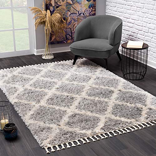 SANAT Wohnzimmer Teppich VersayS - Shaggy Tepiche für Wohnzimmer, Schlafzimmer, Küche Grau, Größe: 200 x 290 cm
