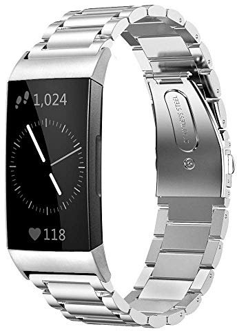 AISPORTS Kompatibel mit Fitbit Charge 3 Armband/Fitbit Charge 4 Armband Edelstahl für Damen Herren, Solides Verstellbares Sportarmband Metallschnallenarmband Ersatzarmband für Fitbit Charge 3/4