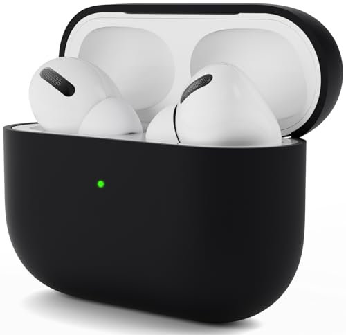 ORNARTO Kompatibel mit AirPods Pro Hülle, Schützende Flüssig Silikon Hülle für AirPods Pro 2019 Soft Skin Front LED Sichtbar Silikon Hülle, Schwarz