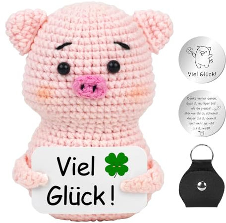 Pocket Hug Glücksschweinchen, Positive Geschenke Schweinchen, Kreative Strickwolle Minischwein Puppe mit Silber Glücksbringer, Positive Kartoffel Ersatz, Gestrickte Mutmacher Besserung Geschenk A21-6