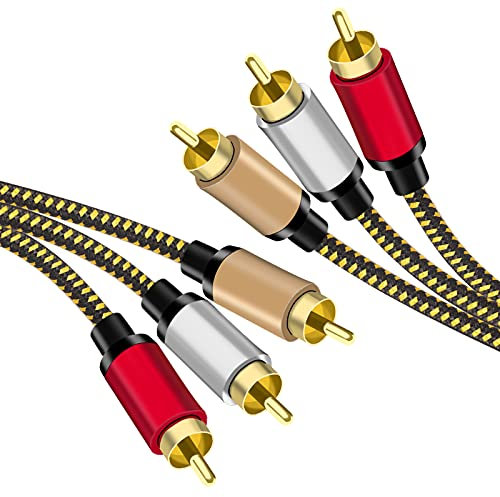 Audio Video RCA Cable,3RCA Male to 3RCA Male Composite AV Cable Compatible with Set-Top Box,Speaker,Amplifier,DVD Player and More, (3M)