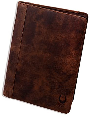 Corno d´Oro Schreibmappe A4 12 Zoll Fach für iPad Tablet I RFID Konferenzmappe Leder mit Reißverschluss I Business Ledermappe Damen Herren braun