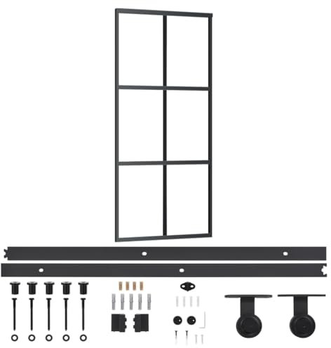 vidaXL Puerta Corredera con Herrajes Entrada Corrediza Deslizante Hogar Cuarto de Baño Salón Sala de Estar Habitación ESG Vidrio y Aluminio 90x205 cm
