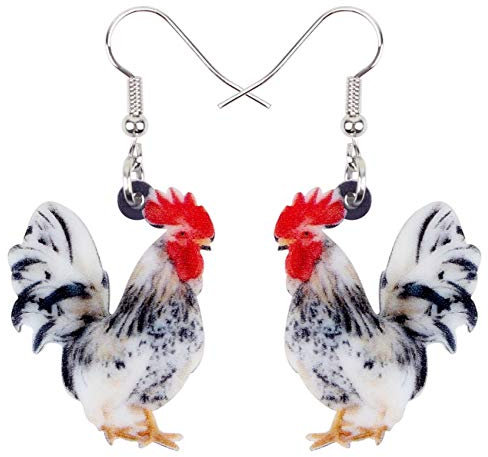 DUOWEI Cute Huhn Ohrringe für Frauen Mädchen Acryl Bauernhof Tiere Schmuck Geschenke (weiß)