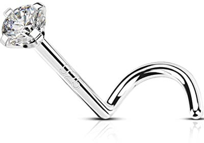 OUFER 20G Nasenpiercing Silber 925 Nose Ring S Form Nasenring 2mm CZ Nasen Piercing Nase Stud Nostril Stecker Nasenstecker Schmuck Nose Earring Frauen Männer