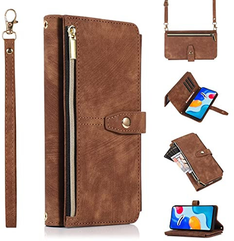 Jeelar ESONG Coque pour Xiaomi Redmi Note 11 Pro 4G/5G,Etui en Cuir PU Portefeuille Flip Housse avec Sangle réglable/9 Fente pour Carte/Magnétique,Anti-Choc Case Cover,Marron
