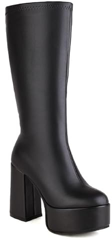 JIEEME ZC22-621 - Stivali alti al ginocchio, con tacco alto, 5 cm, realizzati a mano, da donna, Nero , 36 EU