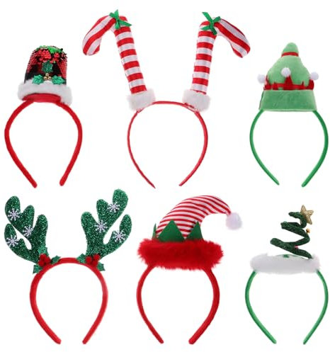 6 Stück Weihnachtsstirnbänder für Frauen Geweihe Elfenhüte Baumdeckel Zuckerstange Stirnband Kopfschmuck für Weihnachtsfeierkostüm