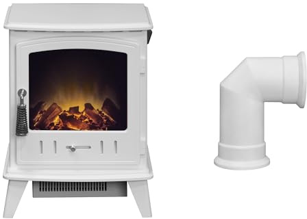 Adam Aviemore Electric Stove in White Enamel with Angled Stove Pipe