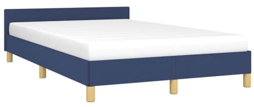 vidaXL Bettgestell mit Kopfteil, Bettrahmen mit Lattenrost, Bett Polsterbett mit Stützbeinen, Schlafzimmerbett Doppelbett, Blau 120x200cm Stoff