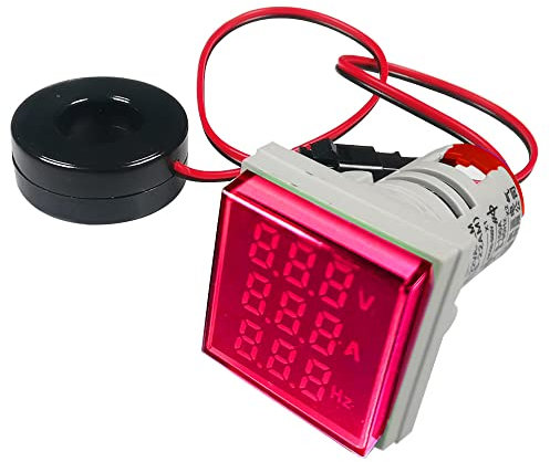 Gebildet Tester di Tensione di Corrente CA da 22mm con Display a LED a 3 cifre Voltmetro Multifunzione Amperometro Misuratore di Frequenza Multimetro AC 50-500V 0-100A 0-99Hz (Rosso, Quadrato)