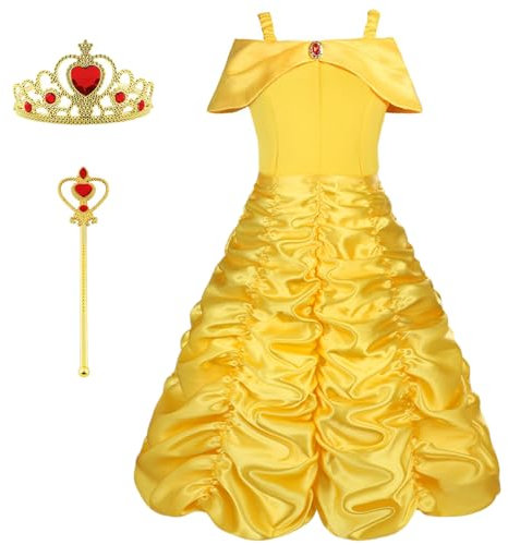 Vicloon Princesas Elsa Disfraz,Vestido y Accesorios para Niñas de Corona Anillo Sceptre Collar Pendientes Guantes, Disfraz Princesa Niña con Accesorios de Cosplay，Vestido Princesa Elsa, 3pcs-150cm