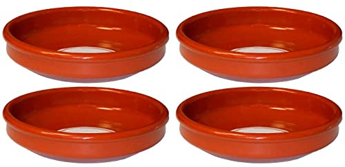 Tradineur - Lot de 4 casseroles rondes en terre cuite - Convient pour vitro et four - Idéal pour ragoûts et rôtis maison - Ø 20 cm
