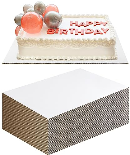 Dandat 100 Pcs Cake Board Rectangle 14x10 Inch White Laminated Base | Quarter Sheet Size, Greaseproof Sturdy Cardboard, Ideal for Cakes, Pizza, Desserts, Pastries, Bakery Food Display