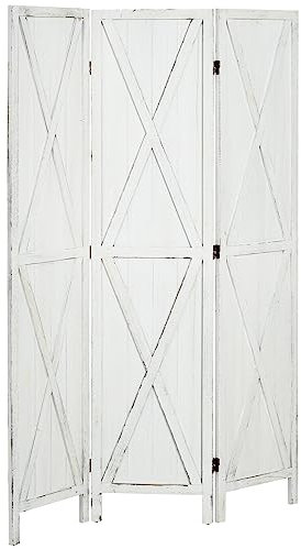 HOMCOM Paravent séparateur de pièce cloison intérieur Pliable 3 Panneaux en Bois dim.120 x 170 cm Blanc Vieilli