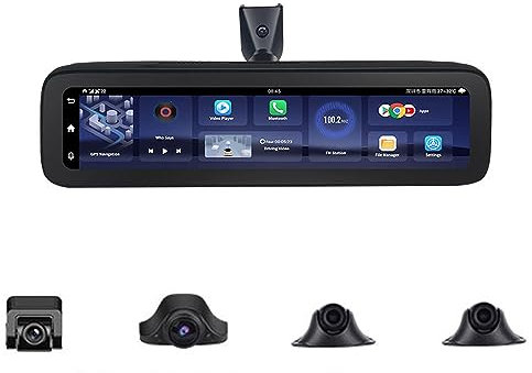 12 Android 8.1 2+32G Car Dash Cam, 360 Degree 4 Channel Dash Cam, Mirror Dash Cam 4G Live Streaming on Phone, Car Assist APP Remote View, Gps Navigation Adas DVR Dash Cam