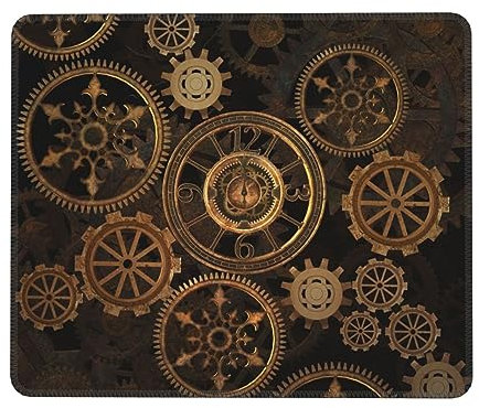 Mauspad Steampunk Steampunk Zahnräder Uhr Gedruckt Quadratische Gummiunterseite Mauspad Wasserdicht Rutschfeste Mousepads für Büro Laptop 7 X 8.6 Zoll