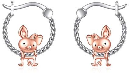 Schwein Creolen für Damen Mädchen 925 Sterling Silber Schwein Ohrringe Huggie Kleine Kreolen Ohrringe Schmuck Muttertags Geschenk für Frauen Kinder