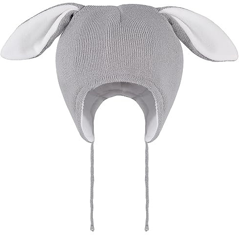 LACOFIA Baby Wintermütze Kleinkind Mädchen Earflap Beanie Kinder Warme Fleece Gefüttert Kaninchen Hut Strickmützen mit 2 Öhrchen Grau 6-12 Monate S