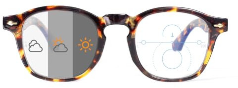 OKH Photochrome Progressive Multifokus Lesebrille UV400 Outdoor Sonnenleser Blau Licht Blockierung für Damen Herren Bifokale Rechteck Brillen Leser(Schildkröte +2,0