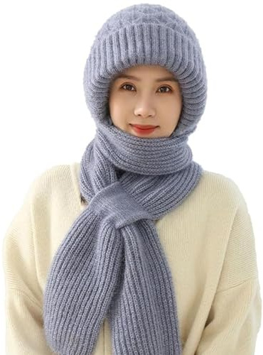 CHENRI Friendlyk Winter Versatile Knitted Hooded Scarf for Women, Integrierter Gehörschutz Winddichte Mütze Schal, 2 in 1 Winddichter Schal Hut, Schalmütze Winter Warme Mütze für Damen