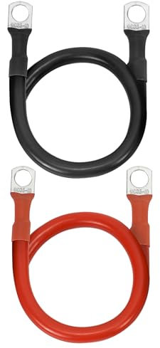 QWORK® 2 Piezas 50 cm Cable de Arranque Batería 35mm² 2AWG con Terminales Anillo M10 para Automóviles, Camiones, Motos, RV, Marino y Solar