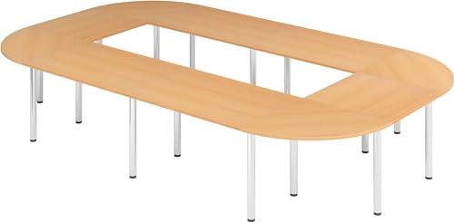 bümö Konferenztisch O-Form 400x240 cm großer Besprechungstisch in Buche, Besprechungstisch mit Chromfüßen, Meetingtisch für 14 Personen, Tisch für Besprechungsraum & Meeting
