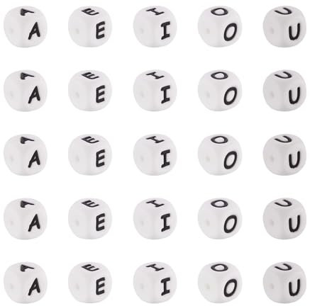 Bestewelry Lot de 50 perles cubiques en silicone avec lettres de l'alphabet A E I O U 12 mm pour la fabrication de bijoux