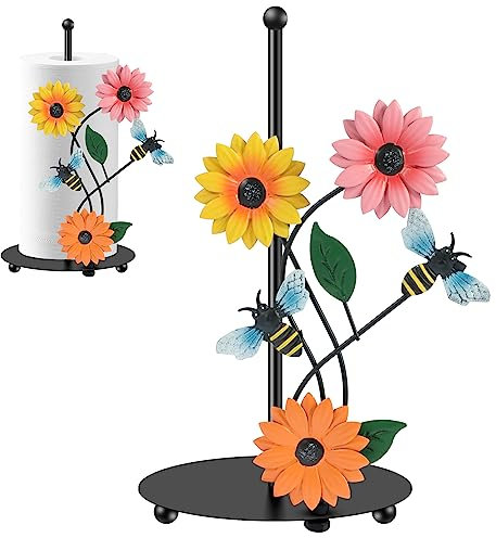 Gatphy Portarotolo da cucina a forma di girasole, in metallo nero, autoportante, antiscivolo, organizer da tavolo, decorazione vintage per la casa (ape)