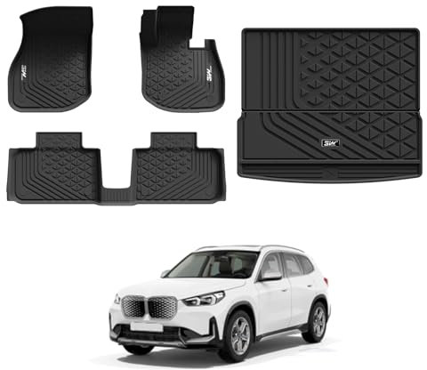 3W Floor Mats & Boot Liner Fit for BMW iX1 U11 2023-2024 2025, All Weather TPE Dog Friendly Mats, Custom Fit BMW iX1 Car Mats and Cargo Liner Waterproof Non Slip, Easy to Install Car Accessories