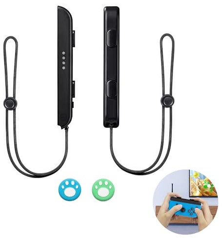 CAISYE Switch Controller - Gamepad Griffschloss, Handgelenkschlaufe, Ein Paar Gamepad Handschlaufe mit 2 Joystick-Kappen - Joypad-Ersatz - Strapazierfähiges und bequemes Switch Zubehör