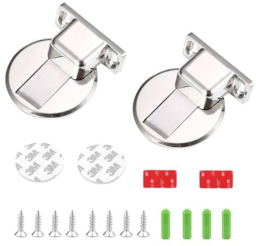 2 Stück Türstopper Silber Magnetischer Stopper Selbstklebender Wand-Bodenstopper-Stopper Edelstahl-Bodentürstopper Magnetischer Bodentürstopper Selbstklebende Wandboden,Geeignet für Zuhause und Büro