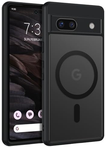 GUAGUA Matt Handyhülle für Google Pixel 7a Hülle [Kompatibel mit MagSafe] Stoßfest Magnetisch Rückseite Dünn Hülle Durchscheinende Schutzhülle Cover Case für Google Pixel 7a (6,1) Schwarz