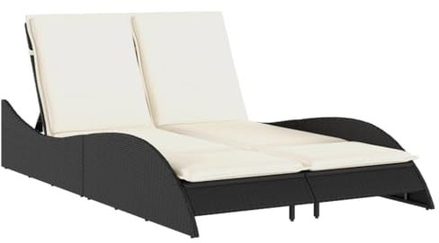 vidaXL Sonnenliege, Gartenliege mit Auflagen, Relaxliege Doppelliege Verstellbare Rückenlehne, Gartenmöbel Strandliege Stahlrahmen, Schwarz Poly Rattan