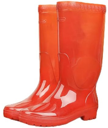 Stivali da pioggia da uomo, alti da giardino, da uomo, 44, impermeabili, in gomma, tinta unita, con suola piatta, scarpe da lavoro, antiscivolo, resistenti all'usura, Colore: rosso, 43 EU