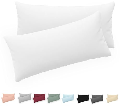 Twinzen® Kissenbezug 40x80 (2er-Set) - 100% Jersey Baumwolle 150 GSM Kissenbezüge - Weiß - Für Kissenbezüge 40x80 cm - Kissenhülle - Kissenbezug mit Reißverschluss - Oeko-Tex Zertifiziert