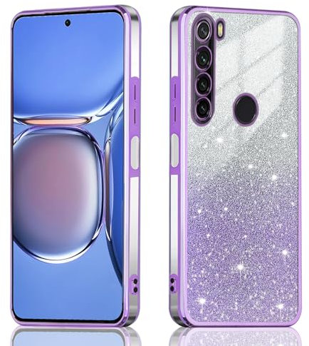 JNERBUYI Coque Transparente pour Xiaomi Redmi Note 8 2021, Housse Bumper de Téléphone, Coque Ultra Fine Galvanisée Exquise, Étui Pailletée pour Filles. Lavande