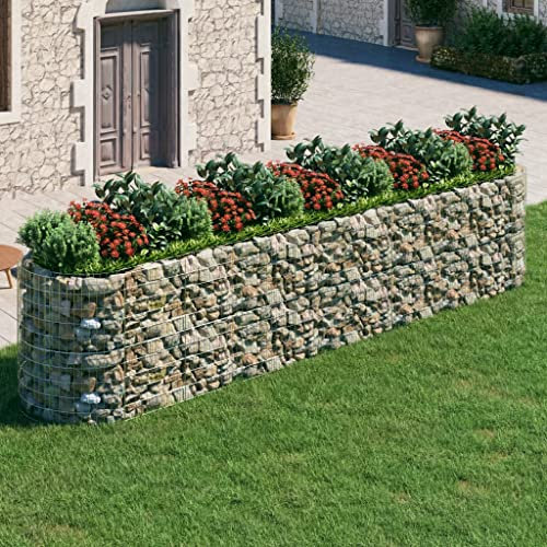 Panier en pierre - Panier en gabion renforcé - Crochets en gabion - Plateau surélevé - Fer galvanisé - 500 x 100 x 100 cm - Gabion mural - Clôture pour briques, galvanisé, mur en gabion en pierre