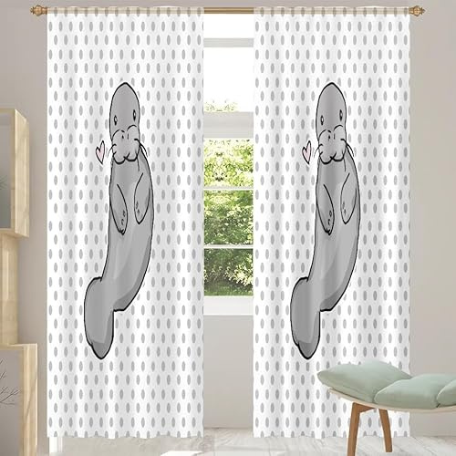 TropicalLife Cute Seal Polka Dot Voile Window Curtains Sheer 139.7 x 213 cm, Curtain Sheer for Living Room Bedroom Kitchen Home Door Decoration Drapes, 2 Panels