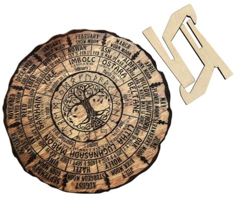 GARVALON Wheel Year Wooden Calendar Ornament Decorative Witch Tree Ring Design Natural Decor for Organization and Aesthetic Appeal for Study Living Space