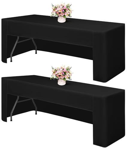 Juego de 2 Manteles Negros Rectangulares Ajustados, Cubierta de Mesa de Tela Lavable para Espectáculos de Manualidades, Exposiciones, Fiestas, Bodas y Eventos (180 x 75 x 73 cm)
