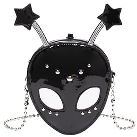 CRGANGZY PU-Leder, Alien-Muster, Schultertasche, abnehmbare Kette, Damen-Mini-Umhängetasche, Reißverschluss, Halloween-Stil, Umhängetasche for Shopping, Reisen
