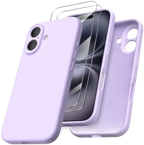 ORNARTO Compatible with iPhone 16 Case, Shockproof with Screen Protectors, Waterproof Liquid Silicone Rubber Full Cover Protective Case for 6.1 inch-Pastel Lilac