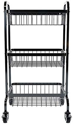 3-Tier Kitchen Trolley with Wire Baskets | Kitchen Island Cart with Locking Wheels | Removable Chopping Board | 3 Sliding Wire Baskets
