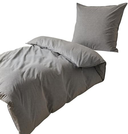 Traumschlaf Basic Uni Bettwäsche Chambray anthrazit, 1 Bettbezug 200 x 200 cm + 2 Kissenbezüge 80 x 80 cm