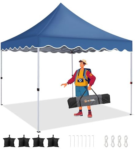 HOTEEL Faltpavillon 3x3 wasserdicht stabil, Pavillon 3x3 UV 50+, Faltpavillon 3x3 verdicktem Rahmen, großem Raum, Partyzelt 3x3 für Hochzeiten, Strände, Partys und Terrasse (Blau)